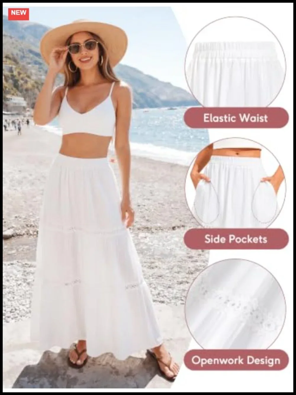 Women's Boho Tiered Maxi Skirt with Pockets